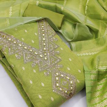 Green color designer simmer butti fabric ceremonial partywear suit 2