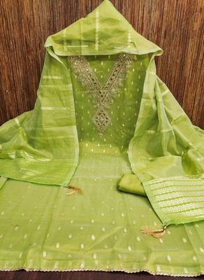 Green color designer simmer butti fabric ceremonial partywear suit 3