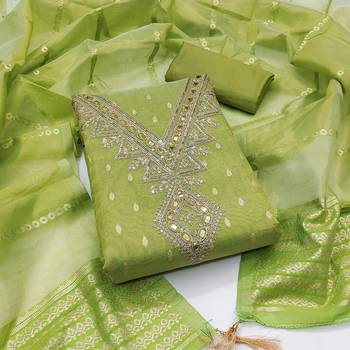 Green color designer simmer butti fabric ceremonial partywear suit 4