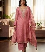 Pink color designer simmer butti fabric ceremonial partywear suit