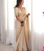 Cream silk blend embroidered saree with sequins work
