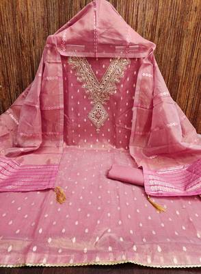 Pink color designer simmer butti fabric ceremonial partywear suit 3
