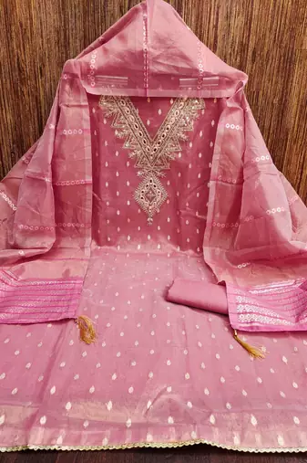 Pink color designer simmer butti fabric ceremonial partywear suit