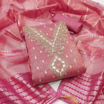 Pink color designer simmer butti fabric ceremonial partywear suit 4