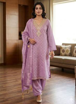 Purple color designer simmer butti fabric ceremonial partywear suit 1