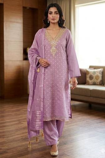Purple color designer simmer butti fabric ceremonial partywear suit