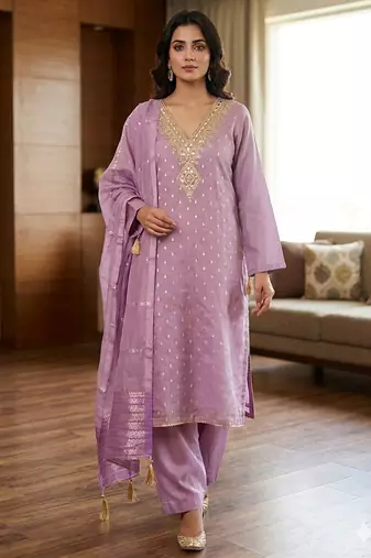 Purple color designer simmer butti fabric ceremonial partywear suit