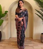 Black viscose printed saree with zari work
