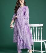 Purple floral printed pure cotton kurta with trousers & dupatta