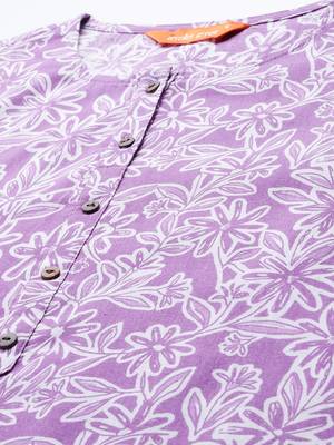 Purple floral printed cotton kurta with trousers & dupatta 2