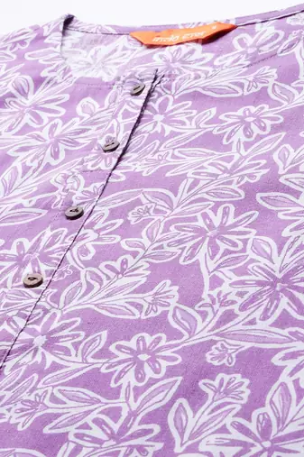 Purple floral printed pure cotton kurta with trousers & dupatta