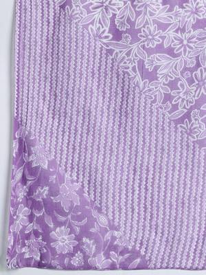 Purple floral printed cotton kurta with trousers & dupatta 4