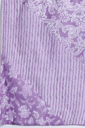 Purple floral printed pure cotton kurta with trousers & dupatta