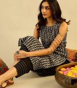 Black women floral printed indie prints kurta