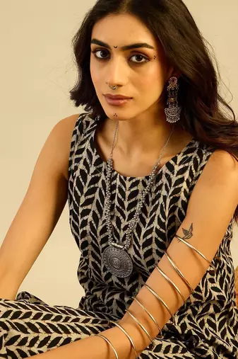 Black women floral printed indie prints kurta
