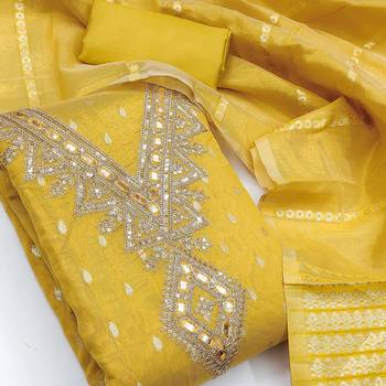 Yellow color designer simmer butti fabric ceremonial partywear suit 2