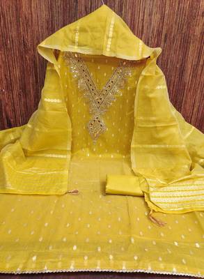 Yellow color designer simmer butti fabric ceremonial partywear suit 3