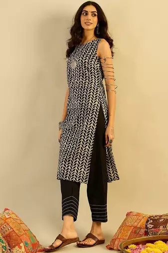 Black women floral printed indie prints kurta