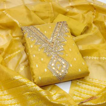 Yellow color designer simmer butti fabric ceremonial partywear suit 4