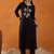 Black ethnic motifs embroidered thread work straight kurta