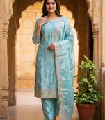 Sky blue color beautiful and smart jimmy chu fabric salwar kameez for girls