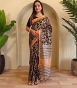 Black viscose printed saree with zari work
