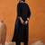 Black ethnic motifs embroidered thread work straight kurta