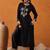 Black ethnic motifs embroidered thread work straight kurta