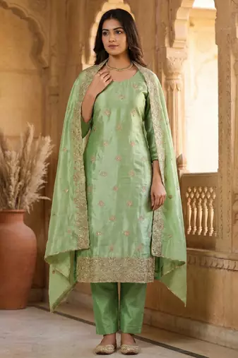 Pista color beautiful and smart jimmy chu fabric salwar kameez for girls