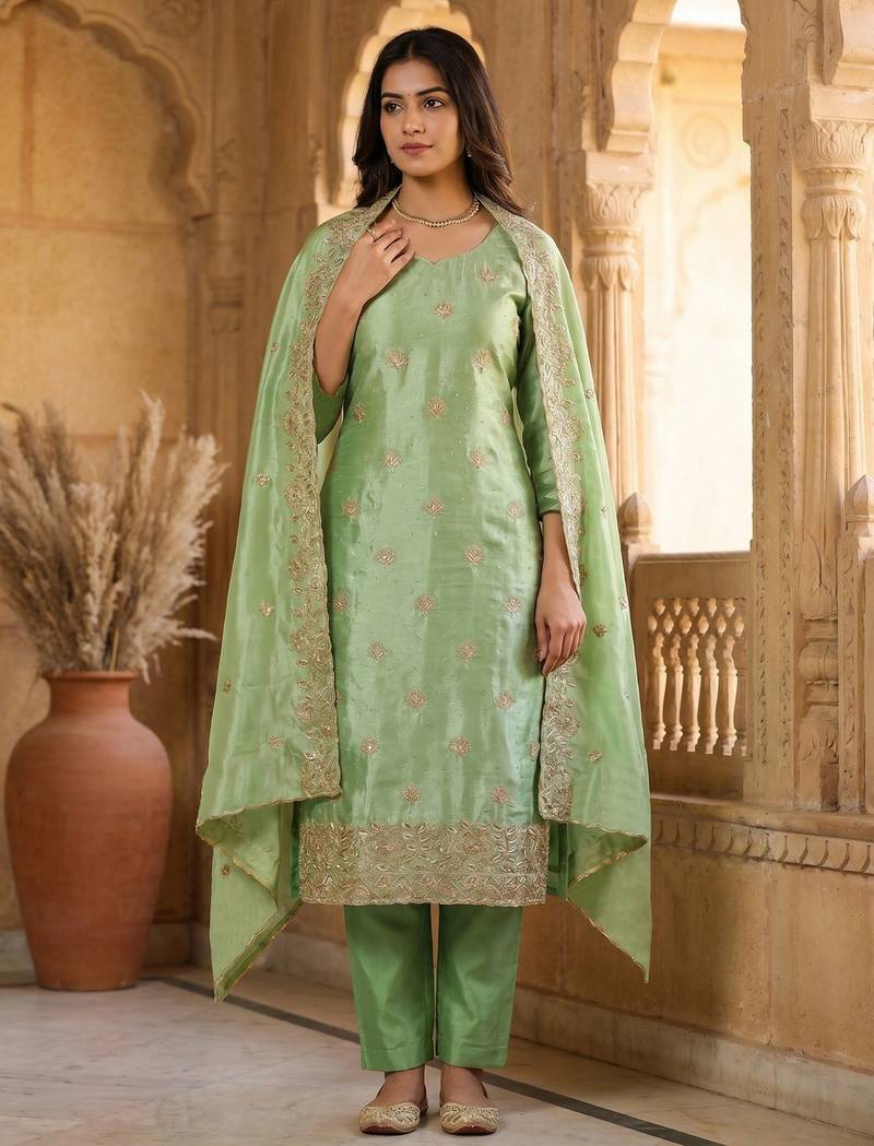 Pista color beautiful and smart jimmy chu fabric salwar kameez for girls