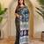 Navy blue viscose printed saree with zari work