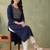 Blue women ethnic motifs embroidered thread work kurta