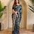 Navy blue viscose printed saree with zari work