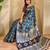 Navy blue viscose printed saree with zari work