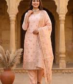 Peach color beautiful and smart jimmy chu fabric salwar kameez for girls