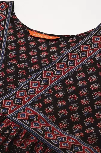 Black ethnic motifs printed kurta