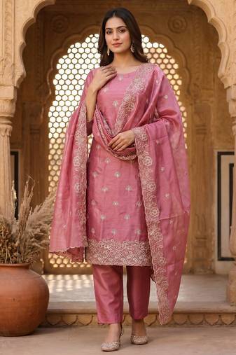 Pink color beautiful and smart jimmy chu fabric salwar kameez for girls