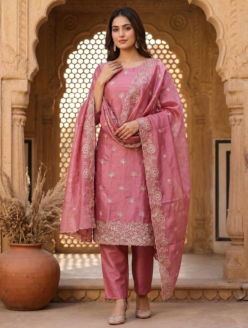 Pink color beautiful and smart jimmy chu fabric salwar kameez for girls