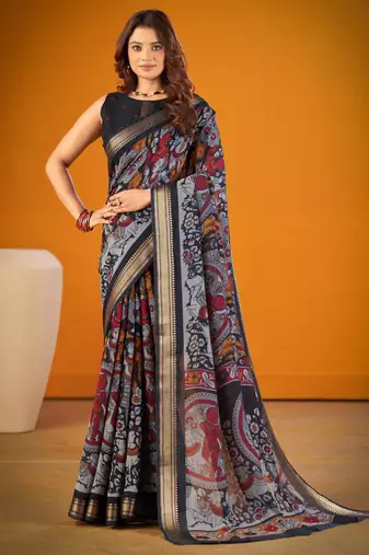 Multicolor viscose printed saree with floral print