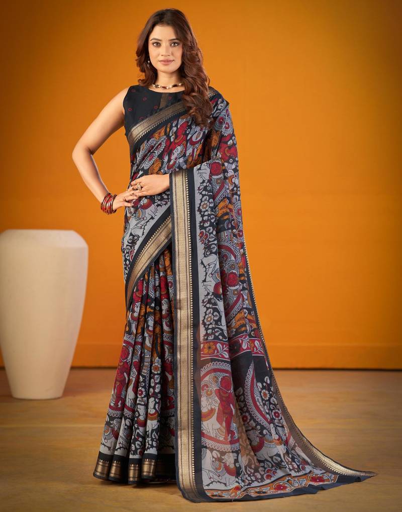 Multicolor viscose printed saree with floral print
