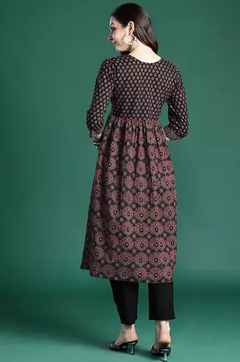 Black ethnic motifs printed kurta