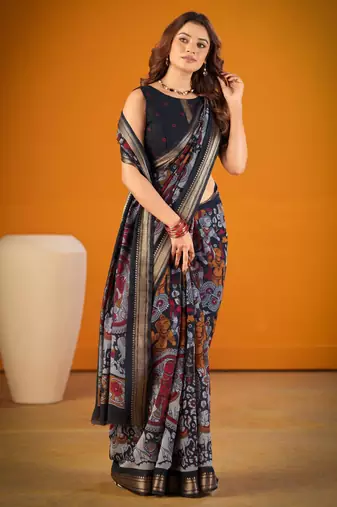Multicolor viscose printed saree with floral print