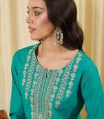 Blue women ethnic motifs embroidered indigo kurta