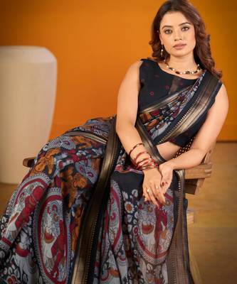 Multicolor viscose printed saree with floral print 3
