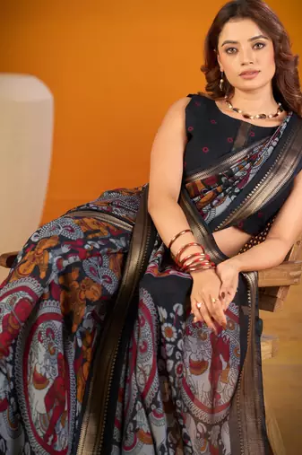 Multicolor viscose printed saree with floral print