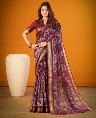 Multicolor viscose printed saree with floral print 1
