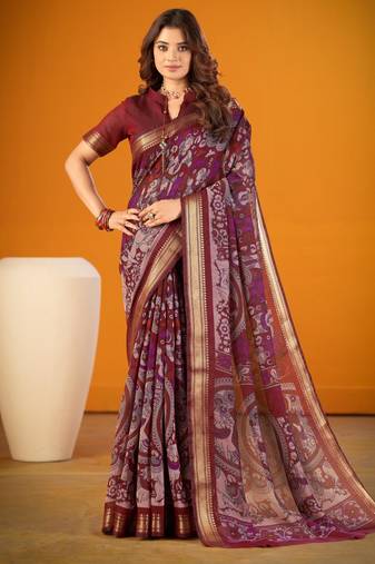 Multicolor viscose printed saree with floral print