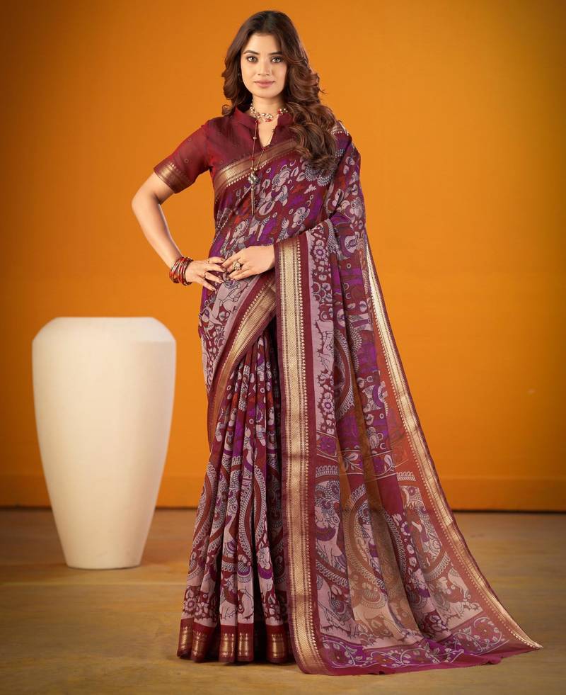 Multicolor viscose printed saree with floral print