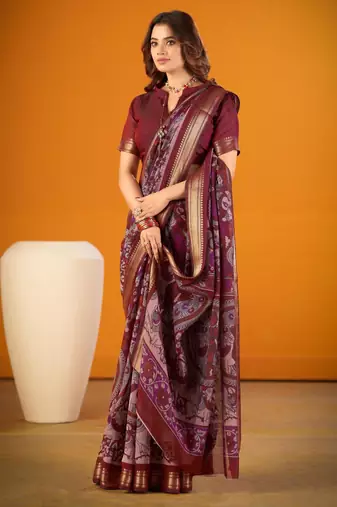Multicolor viscose printed saree with floral print