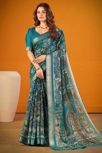 Multicolor viscose printed saree with floral print